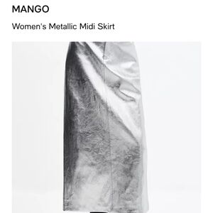 MANGO Silver Metallic Midi Skirt